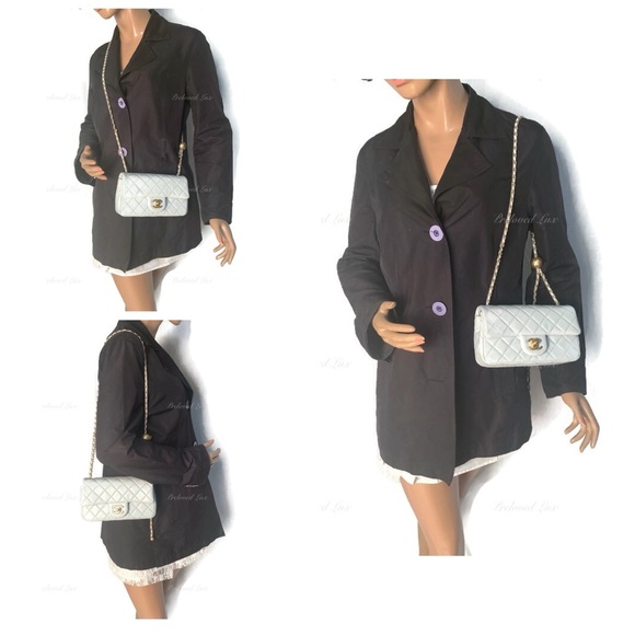 Authentic CHANEL Grey Lambskin Mini Rectangular Pearl Crush Flap Bag - Picture 15 of 16